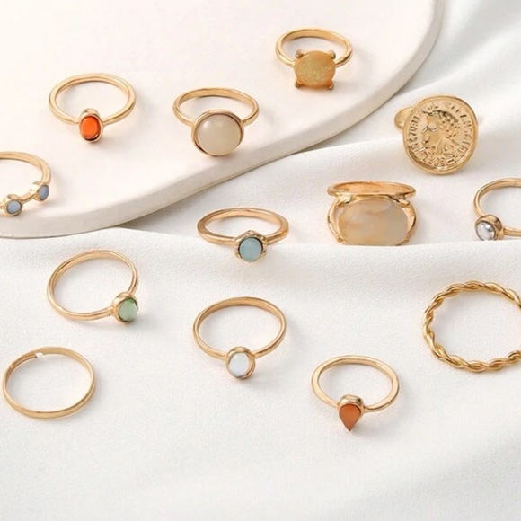 Set Of 12 Creative Baroque Jelly Colored Rings - Picture 5 of 8